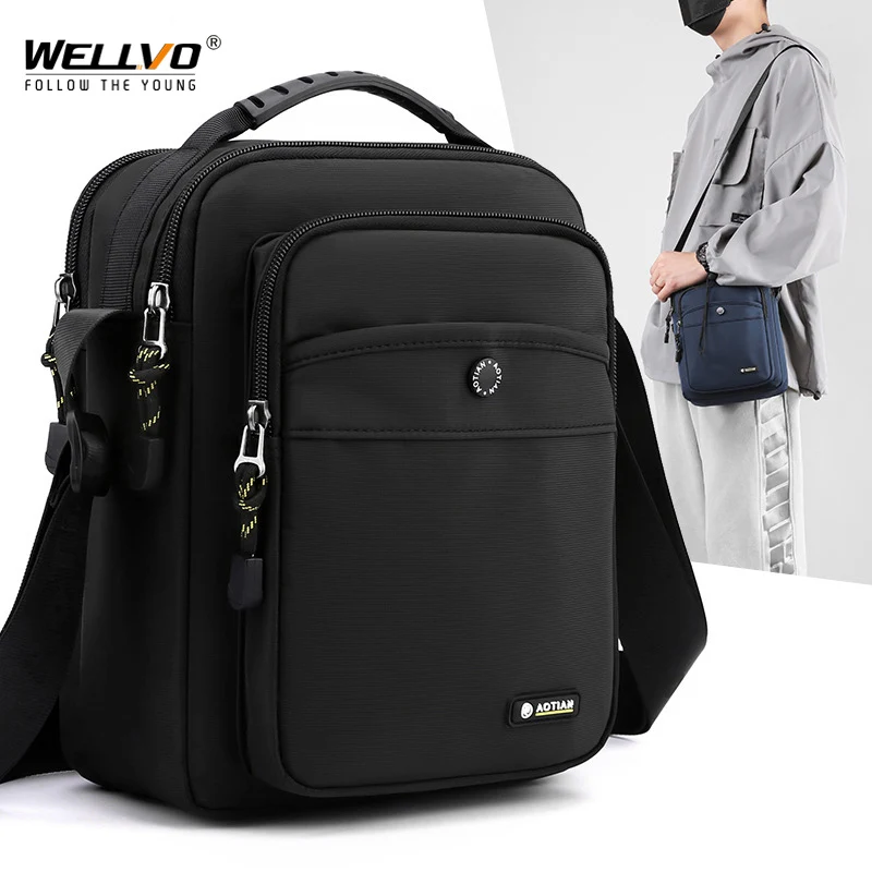 Модная мужская сумка через плечо Многослойная сумка-ранец Повседневные сумки через плечо Маленькая водонепроницаемая деловая сумка Flap Pack XA377C