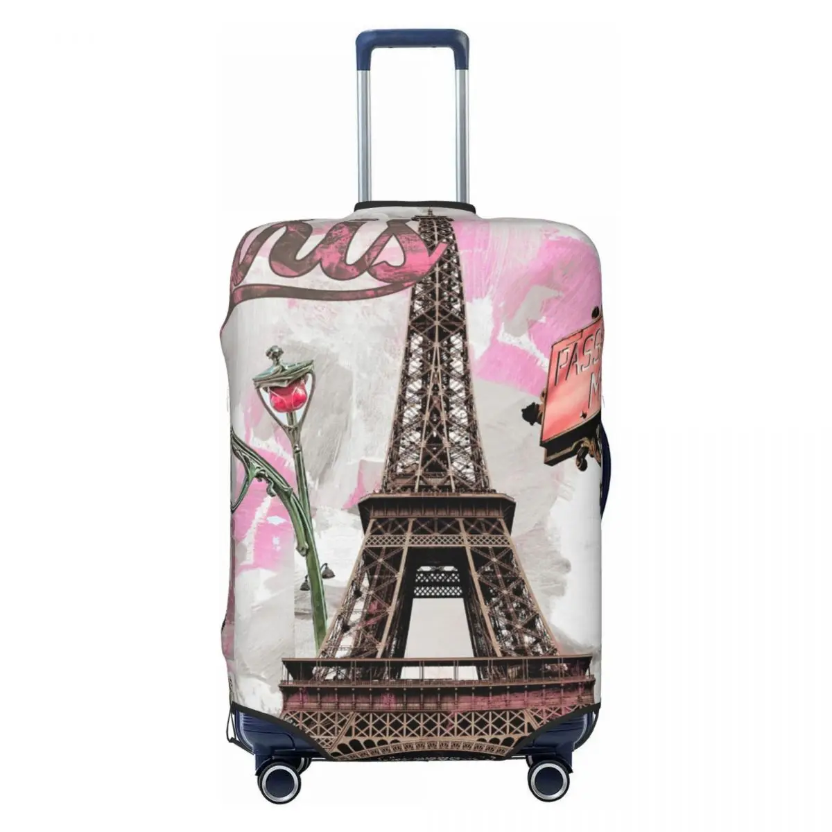 Розовый чехол для багажа Париж Эйфелева башня Напечатанный дорожный чемодан Протектор Утолщенный эластичный чемодан с застежкой-молнией S