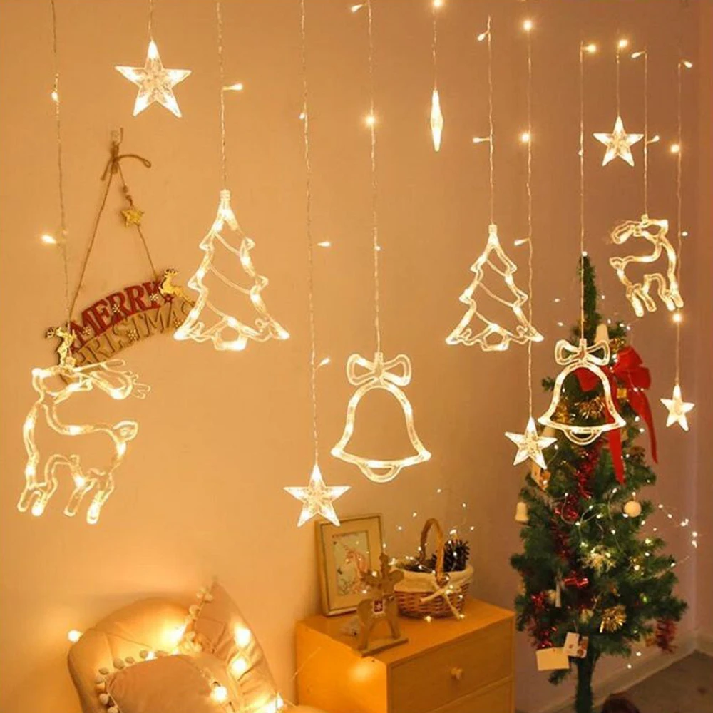 Рождественская светодиодная оконная подвесная лампа Рождественская елка Лось Присоска Свет Рождественские украшения для вечеринок 2024 Новый год Navidad Home Decor