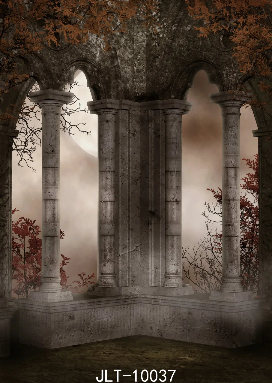 Заброшенный замок в тумане Фоны для фотографии Виниловая ткань Индивидуальный фон для вечеринки на Хэллоуин для фотостудии