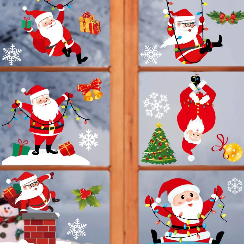 Счастливого Рождества Наклейка на окно Санта-Клаус Лось Наклейки Наклейка Украшения для дома Новый год 2024 Navidad