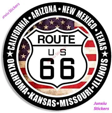  Американский круглый знак US Route 66 Красочные наклейки на автомобиль и декоративные дорожные путешествия на автофургоне Историческое внешнее украшение KK 12 * 12 см