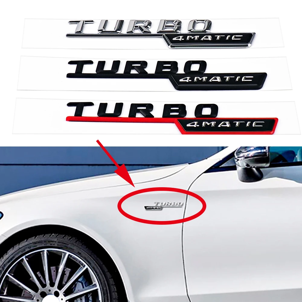 2Pcs TURBO 4MATIC Логотип для Mercedes Benz AMG B200 C180 C200 W205 W210 W211 W212 W221 GLC Авто Переднее крыло Эмблема Декор Наклейка